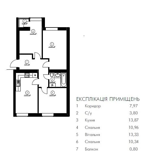 3-кімн. кв 61.07 м²